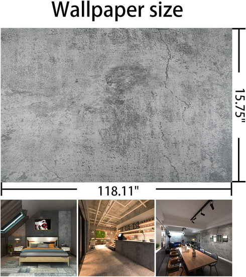 15.75" x 118" Dark Grey Concrete Wallpaper, Peel Stick Cement Contact Paper for Bathroom Kitchen, Waterproof Vinyl Film
