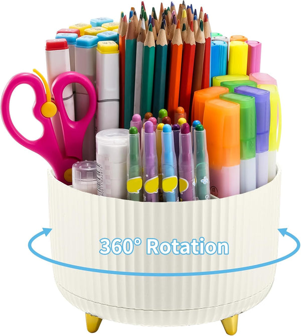 Marbrasse 360-Degree Rotating Desk Organizer, 5 Compartments Pen Holder, Art Supply Storage Box Caddy for Home Office
