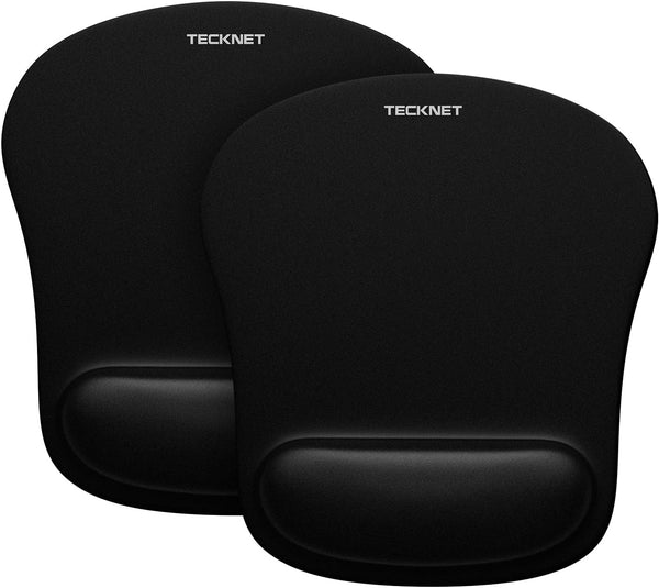 TECKNET 2 Pack Ergonomic Mouse Pad with Wrist Support, Comfortable Non-Slip Waterproof Surface for Office, Home - Black