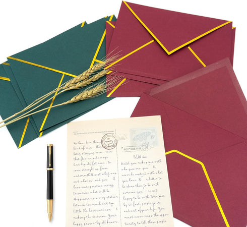 Quacc 30pcs A7 Christmas Envelopes 5 x 7 with Gold Border V Flap for Wedding Gift Cards, Birthday, Graduations
