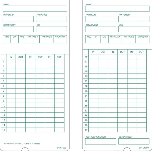 COMPUMATIC (100) Time Cards for Non-Calculating Top Load Time Recorders, Universal 6 Column,