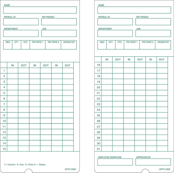 COMPUMATIC (100) Time Cards for Non-Calculating Top Load Time Recorders, Universal 6 Column,