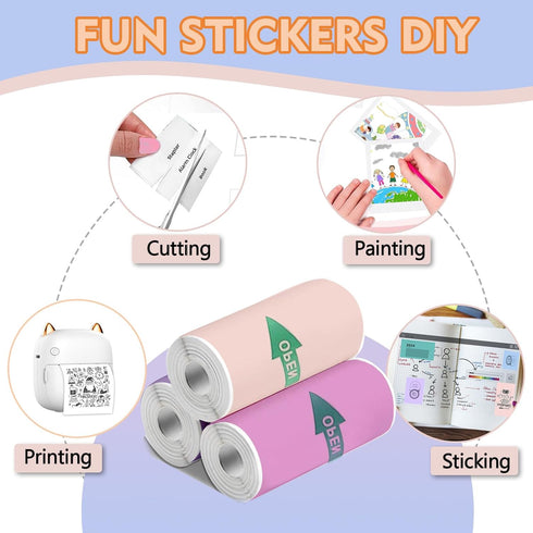 9 (3 6 57 25 mm, Rolls Mini Thermal Sticker Paper for Mini Inkless Printer Rolls of White & Rolls of Multicolored)
