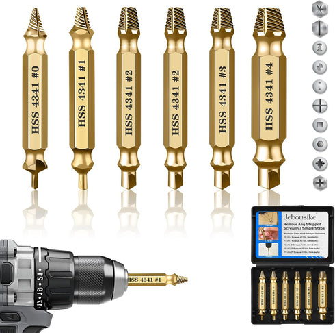 Damaged Screw Extractor Kit, 6PC HSS Drill Bit Set for Stripped Screws, Broken Bolt Extractor Remover for DIY Hand Tools