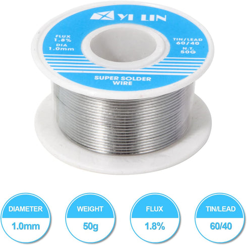 YI LIN 60/40 Solder Tin Lead Rosin Core Solder Wire For Electrical Soldering (1mm/50g)