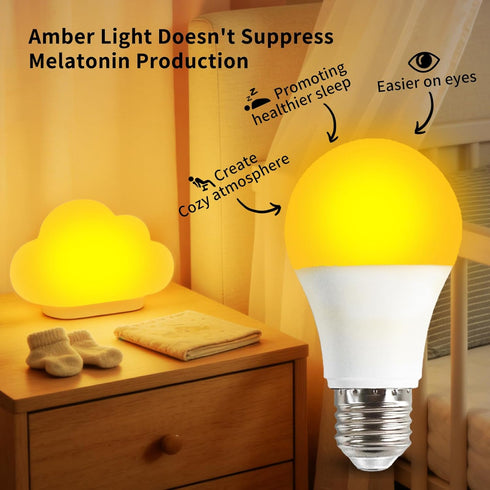 LQ BSDERA 1800K Bulbs 5W Bulbs, a19 E26/E27 3PK Amber Light for Sleep, Blue Light Free Light Promote Melatonin