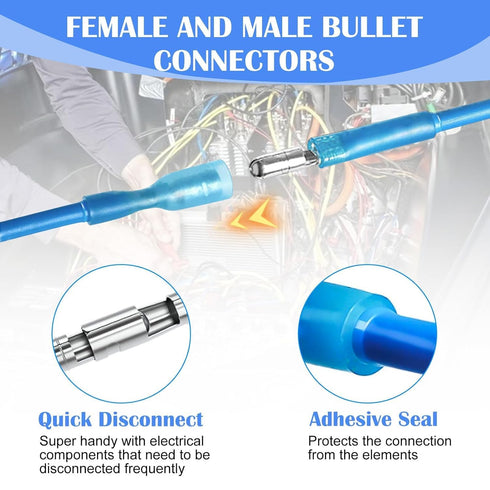 EEEkit 100pcs Heat Shrink Bullet Connectors, Female & Male Bullet Butt Crimp Terminals Assortment Kit for Automotive