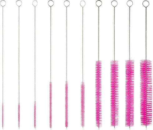 10" Set, 10 Pack, Tube Cleaning Brush Extra Long Nylon Straw Brushes with Flexible Handles for Bottles, Cleaning