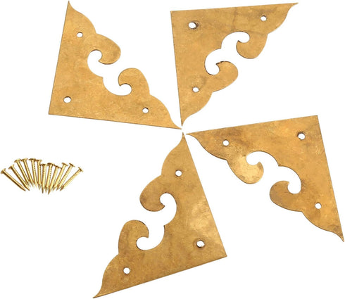 dophee 4Pcs 1.77" Brass Flat Corners Bracket, Retro Table Corner Cover Protectors