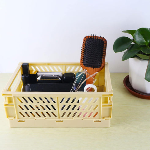 Tixill 2-Pack Mini Foldable Plastic Baskets for Organizing, Collapsible Storage Crate for Home, Kitchen & Office