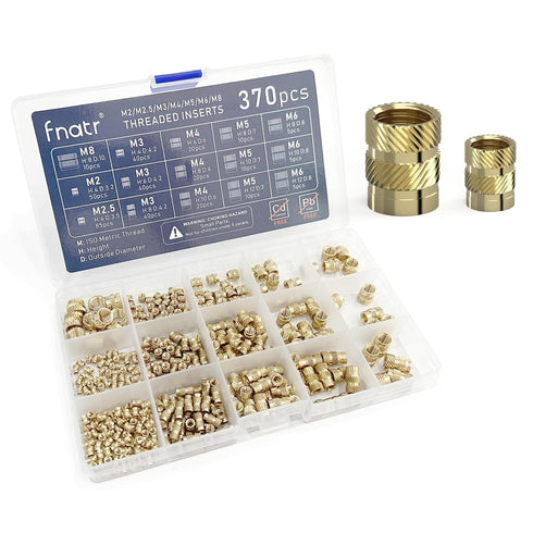 370PCS Threaded Inserts Heat Inserts Kit M2 to M8 Brass Knurled Nuts for 3D Printing Accessories and Tools