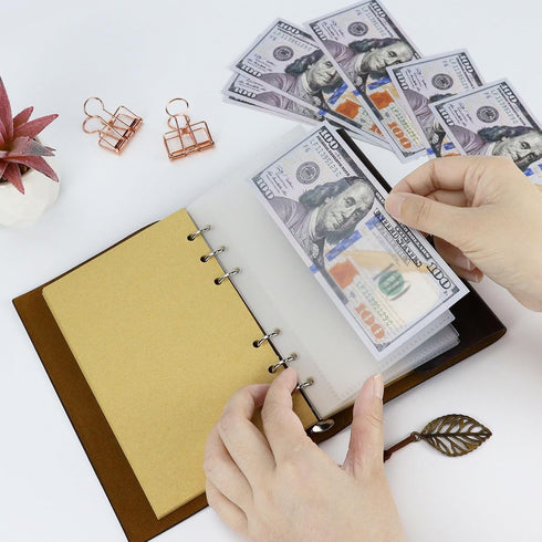 Koqye A6/A7 Cash Envelope, Loose Leaf Binder Dividers with Pockets for Budgeting Cash & Expense Envelopes (A6 Clear)