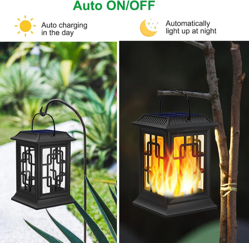 2 Pack Solar Lanterns Outdoor Waterproof, Hanging Solar Lights for Outside Black Hanging Solar Powered Lantern