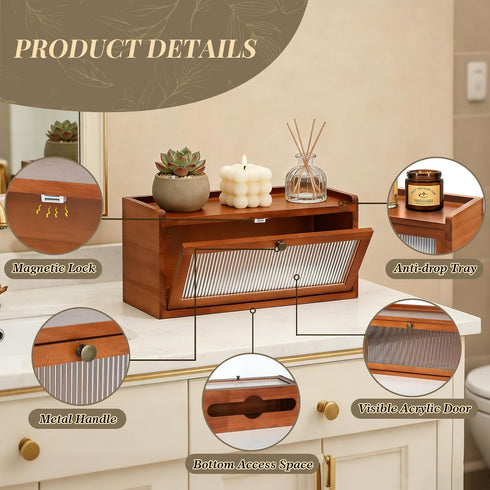 Wall Mount Paper Towel Holder, Wooden Paper Towel Dispenser for C-Fold Z-Fold Trifold Towel, Brown Bathroom Paper Towel