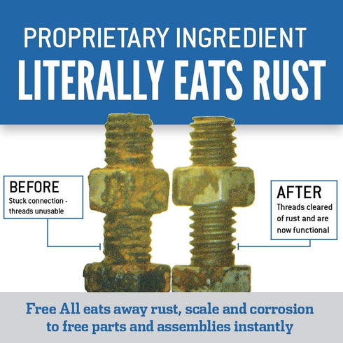 11 oz Free All Rust Eater Deep Penetrating Oil, Aerosol Loosens Rusted Bolts, Nuts, Pipe Connections & Locks