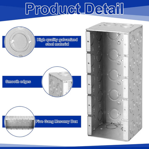 3-1/2 Inch 5 Commercial Yaocom Solid Deep Five Gang Masonry Box Galvanized Steel Electrical Gang Outlet Tool Box