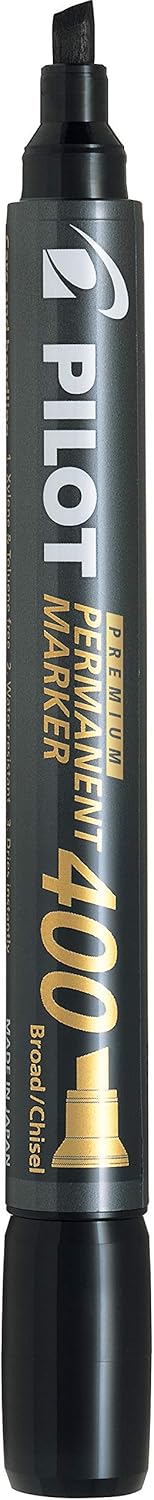 PILOT Premium 400 Permanent Markers, Broad Point Chisel Tip, Black Ink, Box of 12