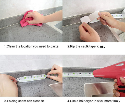 Caulk Strip, Waterproof Caulking Tape, PVC Caulk Strip for Bathtub, Kitchen Sink, Toilet Wall Edge Protect Style A