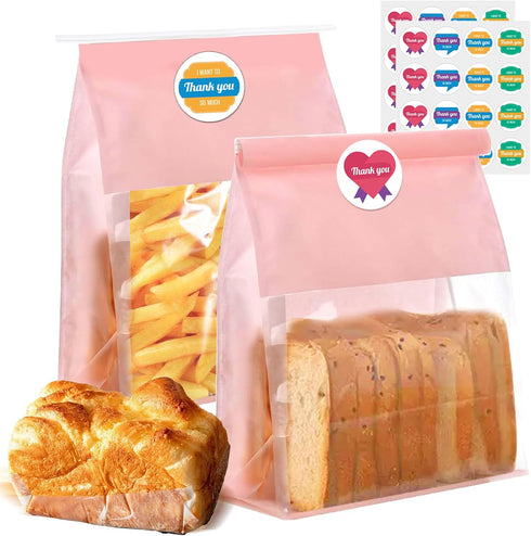 SixWeKit 50 Pack Bakery Bags with Window, 11" x 8.66" x 4.33" Reusable