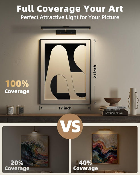 4800mAh 16In Dimmable EZVALO Picture Light for Wall, Rechargeable Wireless Battery Lights for Painting, Magnetic LED