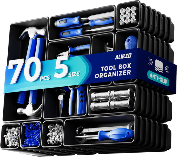 ALIKZO 70 PCS Tool Box Organizer Tray & Desk Drawer Organizer Set, 5