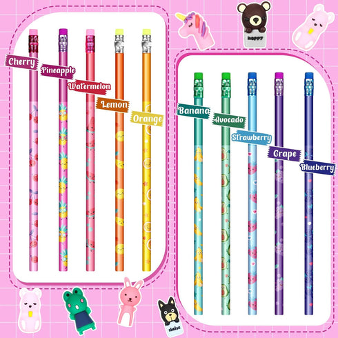 Glenmal 100 Pcs Scented Pencils for Kids, HB Graphite with Cartoon Pencil Toppers, Gift for School