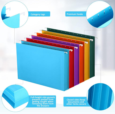 Tinlade 24 Pcs Hanging File Folders - Full Height Gusset Paper A4 Expanding Letter Size Hanging File Folders for