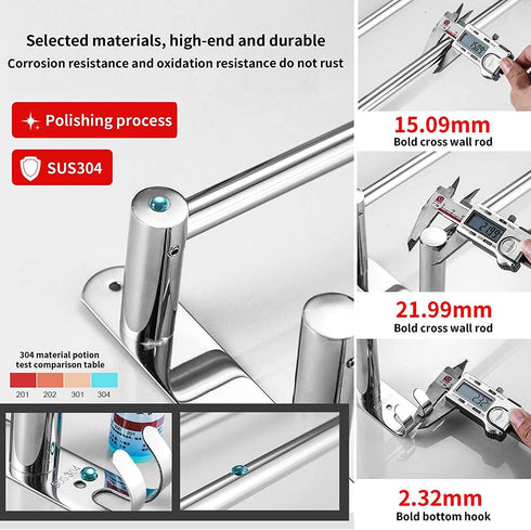 lanliebao 20-30 Inche 304 3M 2-Tier Towel Bars Retractable Stainless Steel Bath Towel Rack Strong Adhesive Bathroom