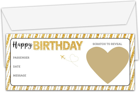 Foosproea Happy Birthday Boarding Pass Card with Envelope - Golden Surprise Vacation Scratch