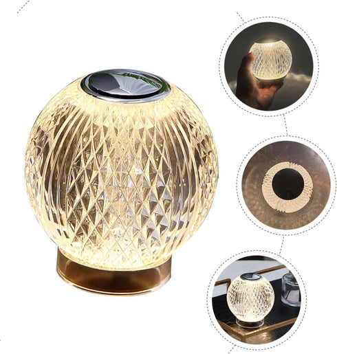 DELURA Minimalist Table Lamp, Color Changing Rechargeable Night Light, Crystal Sphere Table Lamp, Glass Ball Night
