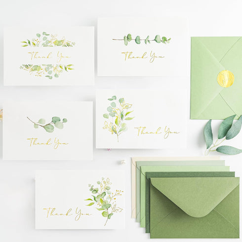 50 Pack Crisky Eucalyptus Thank You Cards With Envelopes Greenery Thank You Cards for Wedding,Bridal Shower,Baby