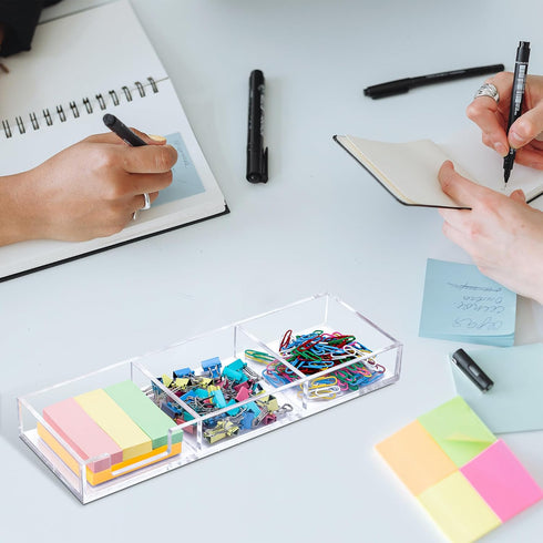 WORHE Clear Acrylic Sticky Note Holder, 3 in 1 Memo Holder Desk Organizer for Office Home, 3"x3" Note Pad Holder (BQ211)
