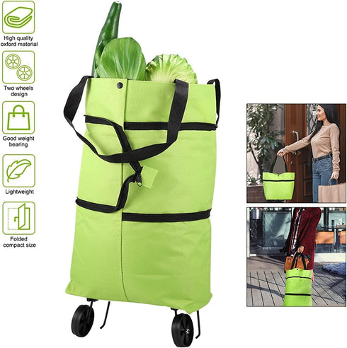 wekunro 2 1 in Foldable Shopping Cart - Portable Trolley Bags for Shopping Cart, Grocery Cart on Wheels Foldable