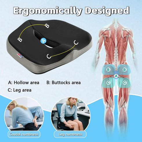 Tailbone Seat Cushion for Pain Relief, Memory Foam Coccyx Cushion for Office Chair & Car, Ergonomic Chair Pad