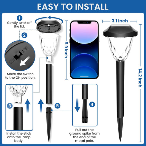 10 Pack GIGALUMI Solar Lights Outdoor, Solar Pathway Lights with Great Pattern, Waterproof Auto On/Off Light