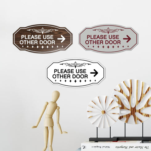 Signs ByLITA Victorian Please Use Other Door Right Arrow Sign, Small, Brushed Gold, 1 Pack