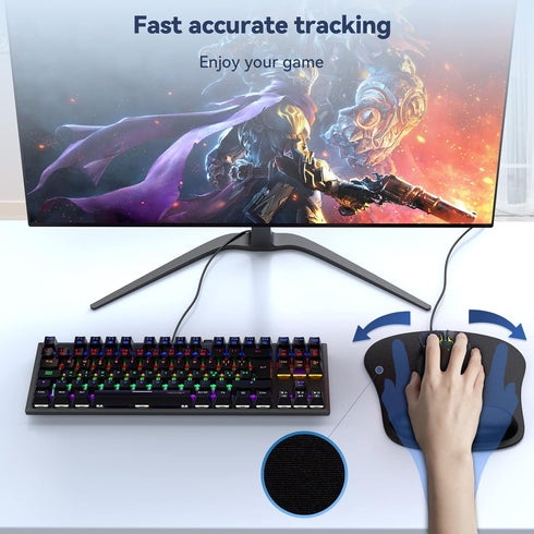 TECKNET Mouse Pad with Wrist Support, Ergonomic Gaming Mouse Pad, Non-Slip Base, Waterproof Surface, Black