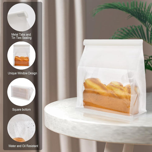 50 6.3'' 5.1'' 10.2'' Packaging(White) Funcoo pcs Bakery Bags with Window, x x Bakery Cookie Bags with Tin Tie Tab