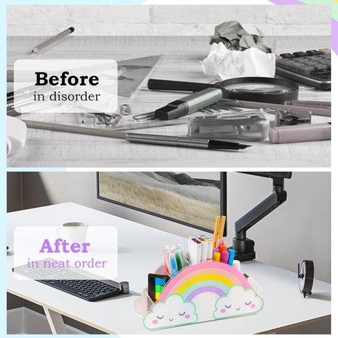 MeCids Pencil Holder for Desk, Acrylic Rainbow Supply Caddy for Home, Classroom, Office Storage, Art Supplies Organizer