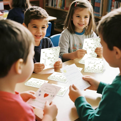 SMUAENSS 48 Pack Green Floral Thank You Cards With Envelopes Stickers, Wedding Floral Thank You Card Greenery Bridal