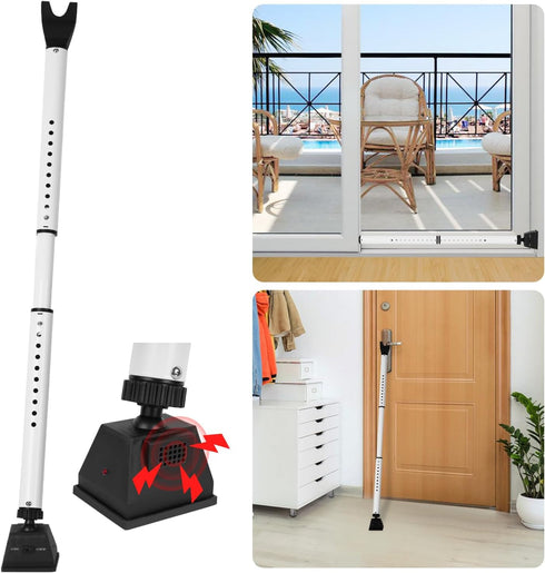 Security Door Stopper with Alarm & Sliding Patio Bar, 120db Loud Alert