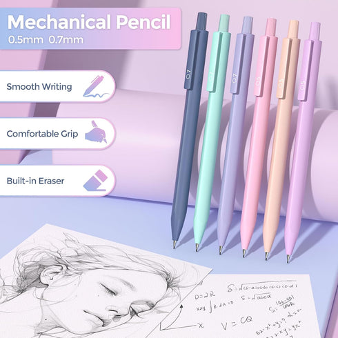 52PCS 12 8 6 6 0.5 0.7 mm Set Nicpro Aesthetic School Supplies with Cute Pencil Case, Color Pastel Highlighter, Gel