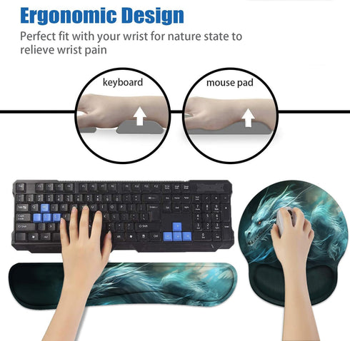 Keyboard Wrist Rest and Mouse Pad Wrist Support Set with Coasters, Ergonomic Gaming Mousepad for Home Office Relief