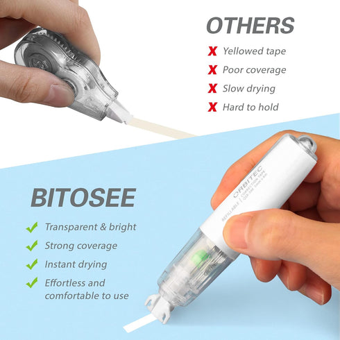 Refillable Retractable Quick Dry White Out Correction Tape, Mini Cute Applicator for Home Office Supplies