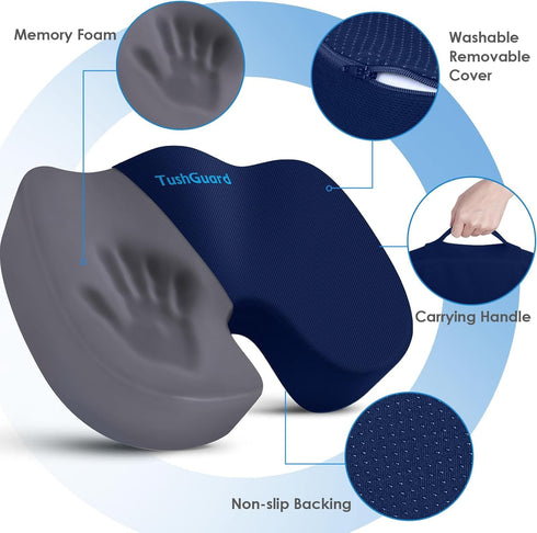 Tailbone TushGuard Seat Cushion for Office Chair Memory Foam Non-Slip Desk Seat Cushion Back, Coccyx, Sciatica, Pain