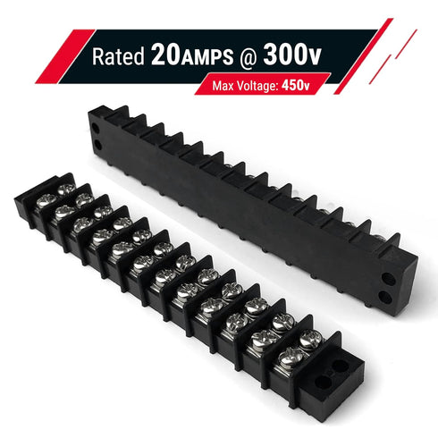 MGI SpeedWare 12 Circuit Double Screw Terminal Junction Block - 300V/20A, Row Barrier Strip (2-Pack)