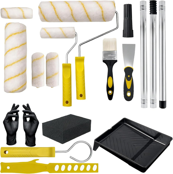 Krbnk 18-Piece Paint Roller Kit with 3.3ft Reinforcing Extension Pole, 4" & 9"