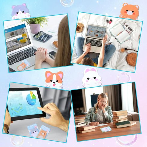 Cute Self Stick Notes, 6 Pack Cartoon Animal Sticky Note, Kawaii Markers Flags, Memo Pads, 180 Sheets