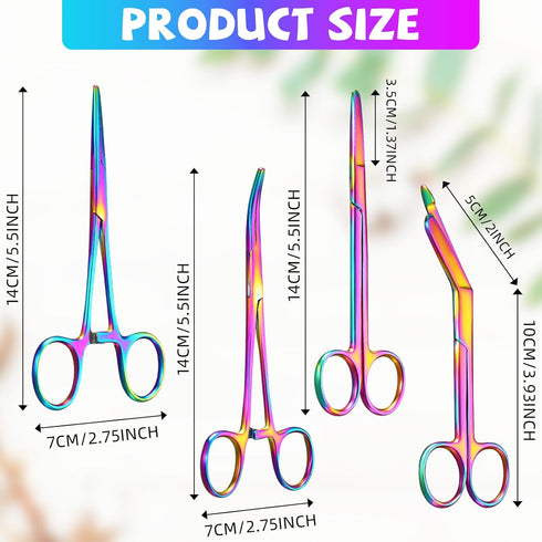 Tweezer(Colorful,4 BBTO Hemostat Curved and Straight Hemostat Forceps Piercing Pliers Forceps, Stainless Steel Straight
