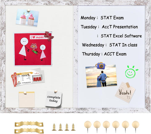 Bulletin Board Whiteboard Combo, White Felt Board for Office, School, Kitchen, Bedroom, White Wood Frame, 17.7"*23.6"
